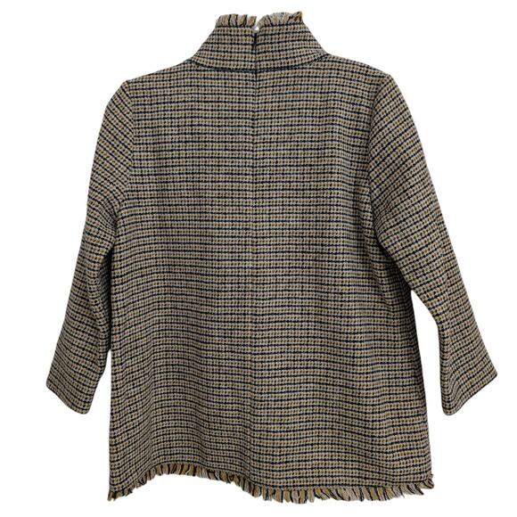 Ann Mashburn Ana Yellow Black Wool Tweed Fringe Top Size Medium - Picture 3 of 7